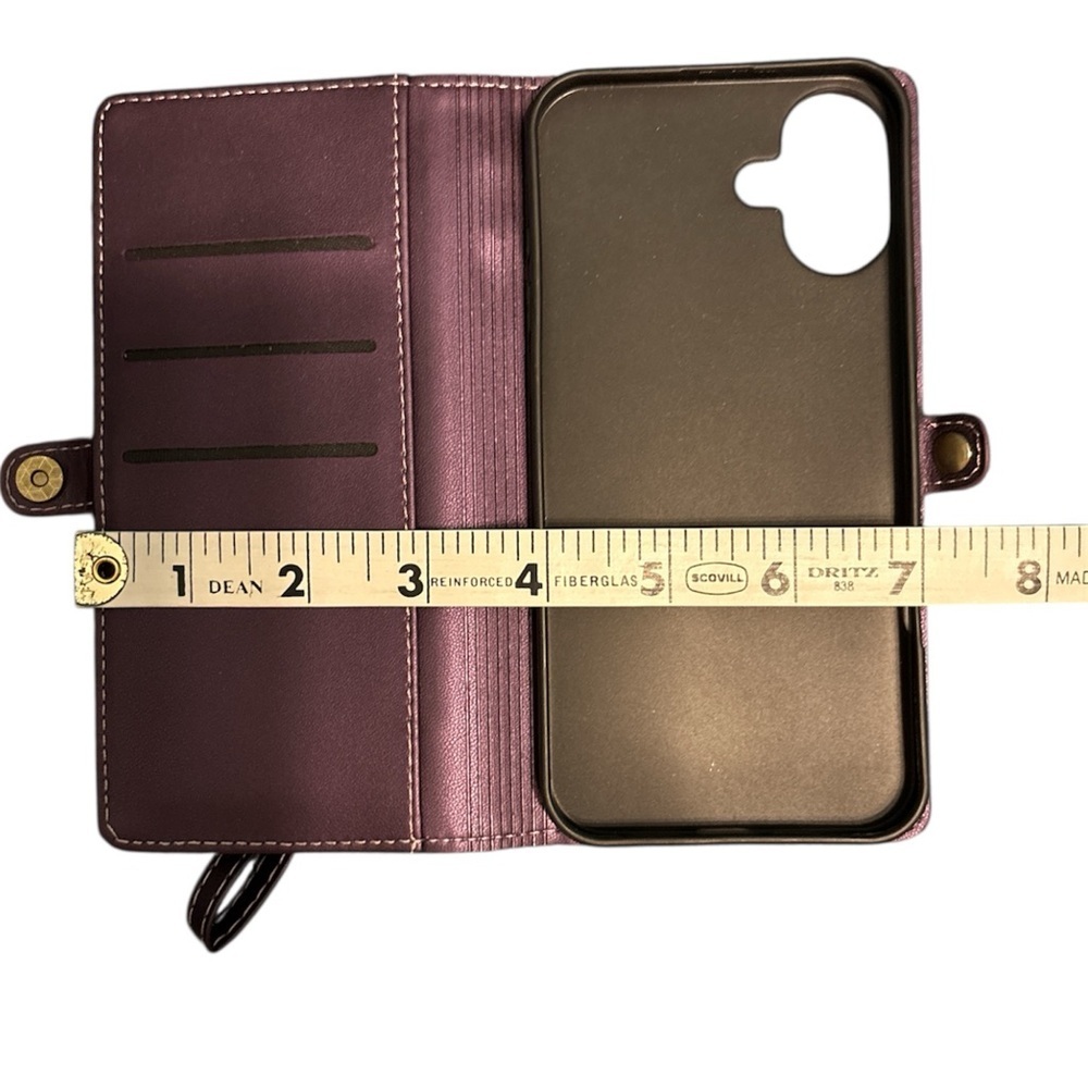 Wallet Phone Case for iPhone 16 Purple RFID Blocking - Picture 8 of 14